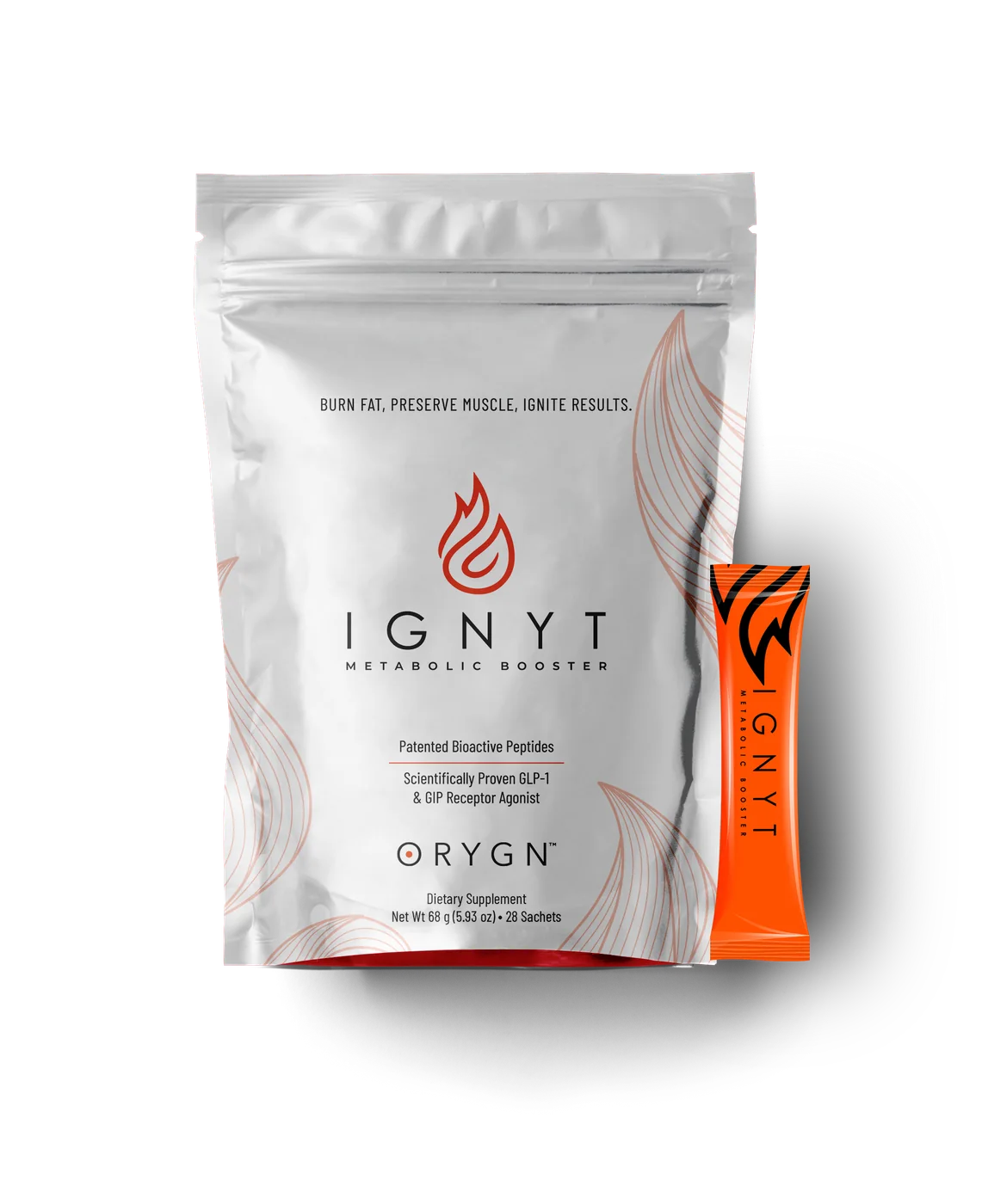 ORYGN IGNYT pouch and individual drink-mix sachet